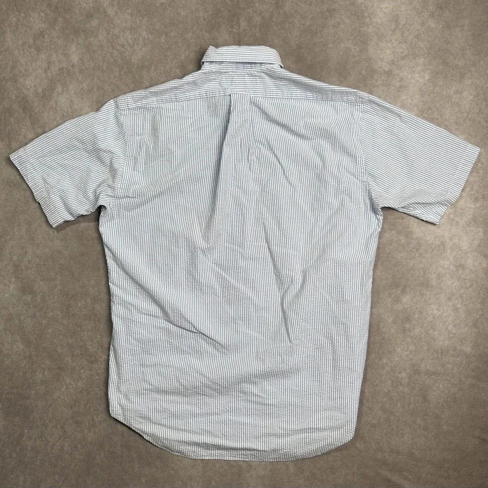 Ralph Lauren Blake Men S Blue White Striped Seersucker Short Sleeve Button Shirt - Picture 2 of 5